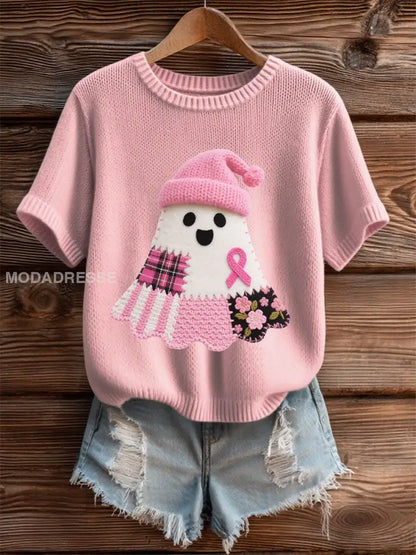 Kvinnors bröstcancer medvetenhet Skriv ut Casual T shirt ljusrosa / S