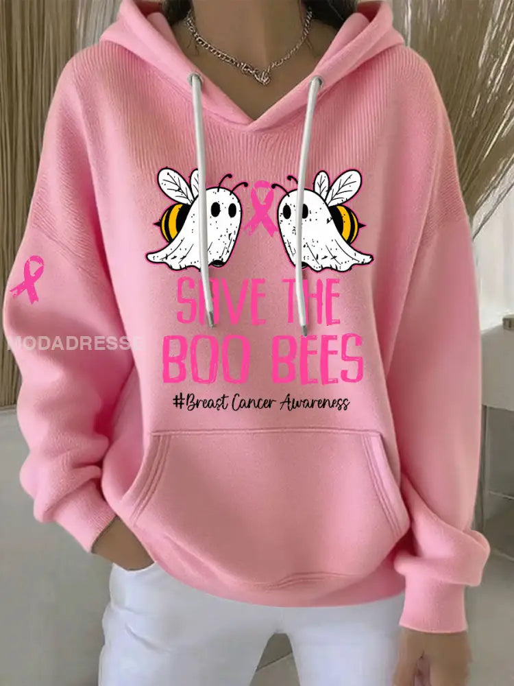 Kvinnors bröstcancer medvetenhet Spara Boo Bees Printed Casual Hoodie. runk / S