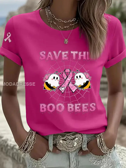 Kvinnors bröstcancer medvetenhet Spara Boo Bees Skriv ut Casual T shirt rosröd / S