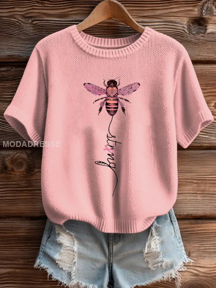 Kvinnors bröstcancer medvetenhet Stark Knit Topp ljusrosa / S