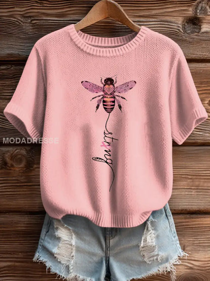 Kvinnors bröstcancer medvetenhet Stark Knit Topp ljusrosa / S