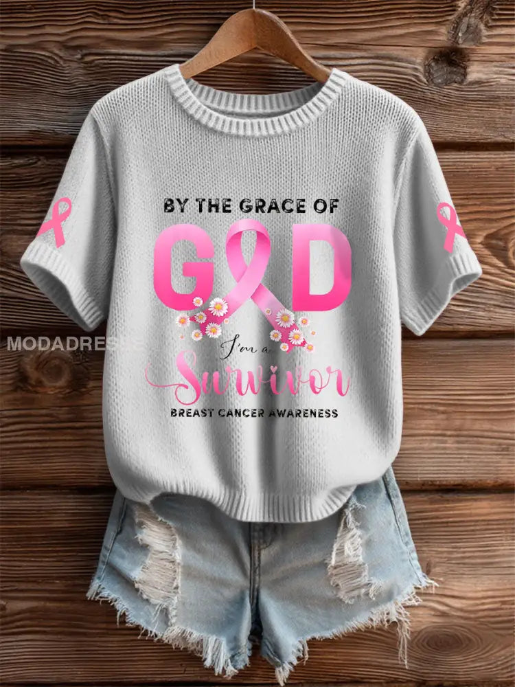 Kvinnors bröstcancer medvetenhet T shirt ljusgrå. / S