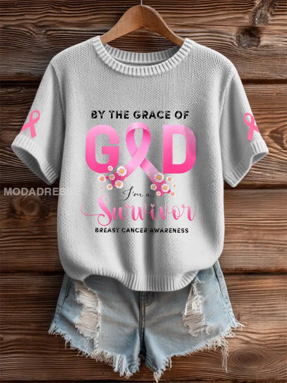 Kvinnors bröstcancer medvetenhet T shirt ljusgrå. / S