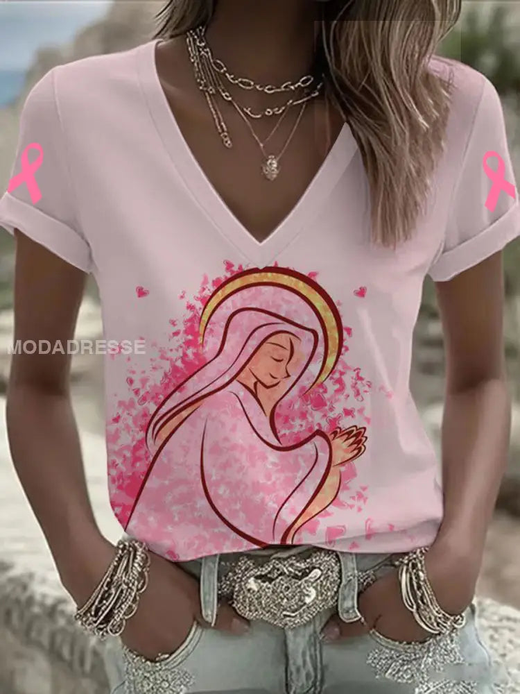 Kvinnors bröstcancer medvetenhet T shirt runk / S