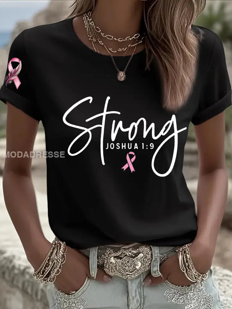 Kvinnors bröstcancer överlevande Stark rosa band T shirt svart / S