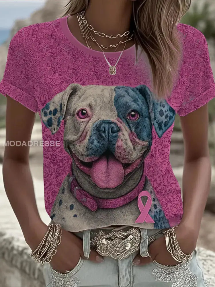 Kvinnors bröstcancer Patchwork Hung Konst tryckt T shirt som bild / S