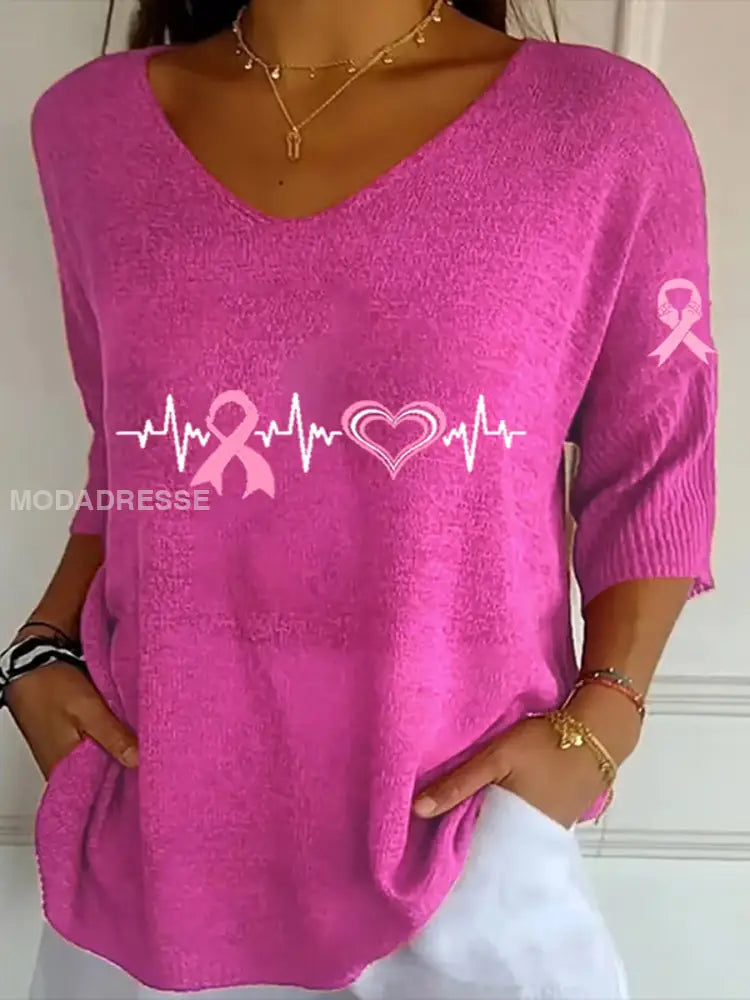 Kvinnors bröstcancer Ribbon Print bomull Topp A / S