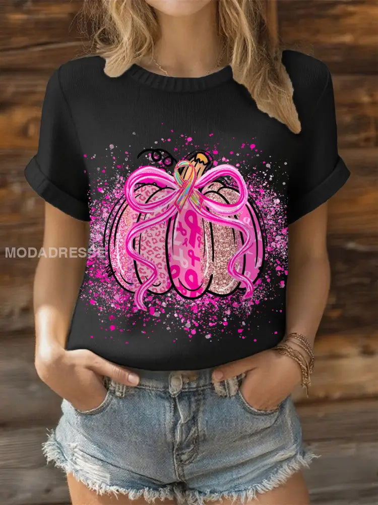 Kvinnors bröstcancer rosa band pumpa topp svart / S