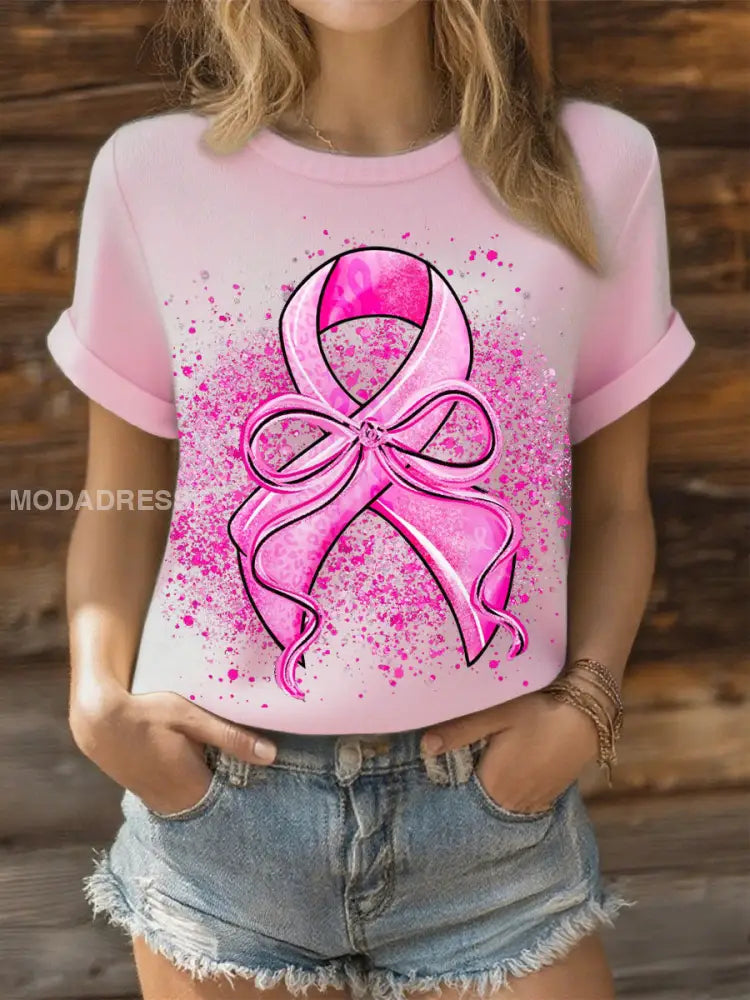 Kvinnors bröstcancer rosa band topp ljusrosa / S