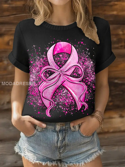 Kvinnors bröstcancer rosa band topp svart / S