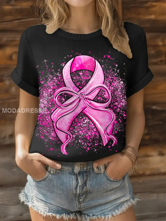 Kvinnors bröstcancer rosa band topp svart / S