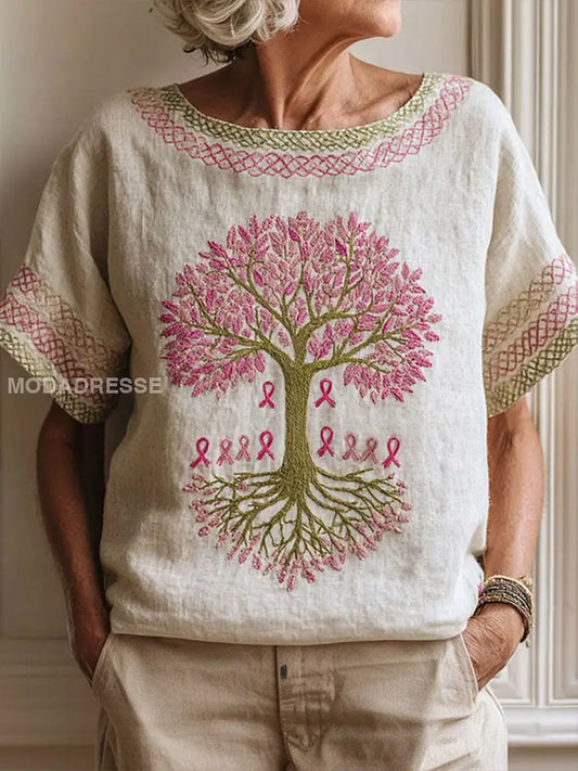 Kvinnors bröstcancer rosa band träd topp Aprikot / S
