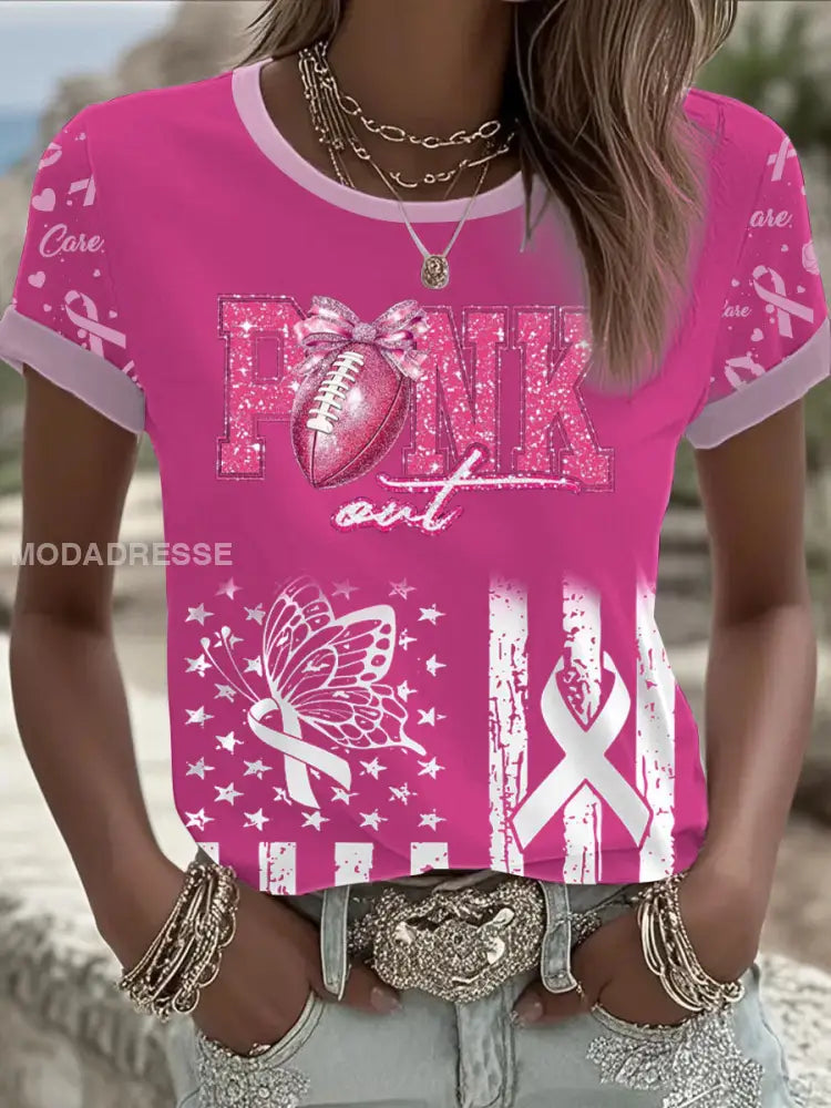 Kvinnors bröstcancer Rosa tryckt T shirt som bild / S