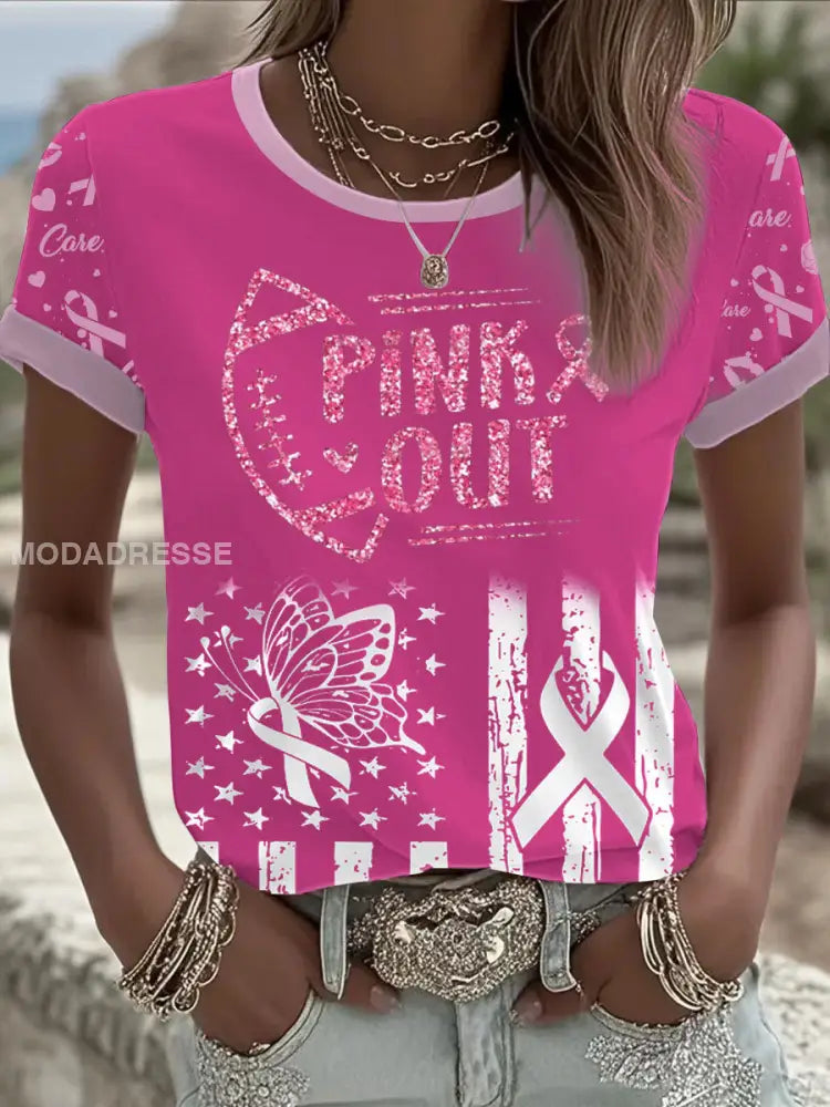 Kvinnors bröstcancer Rosa tryckt T shirt som bild / S