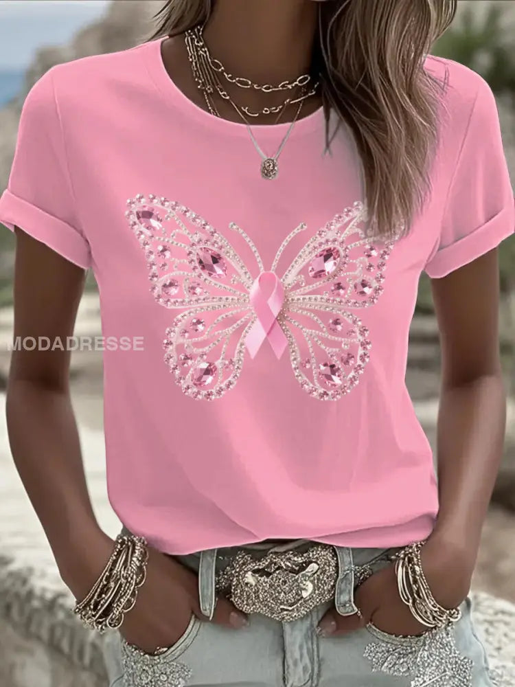 Kvinnors bröstcancer Rosa tryckt T shirt som bild / S