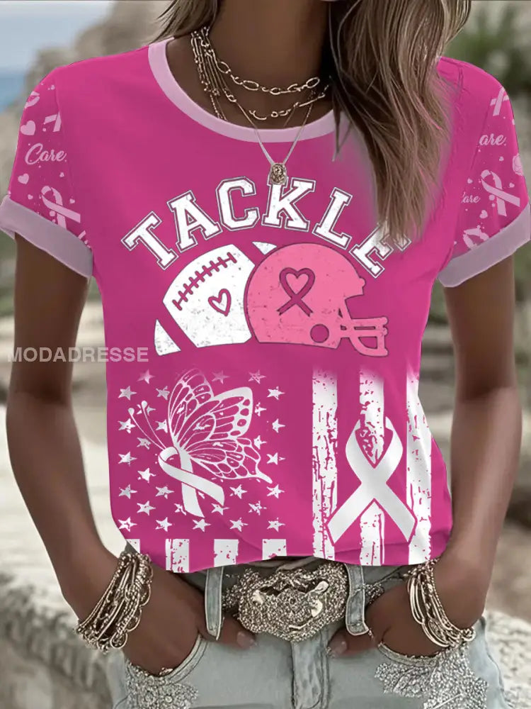 Kvinnors bröstcancer Rosa tryckt T shirt som bild / S