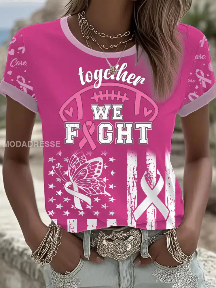 Kvinnors bröstcancer Rosa tryckt T shirt som bild / S
