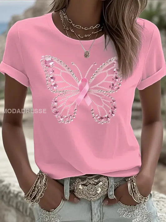 Kvinnors bröstcancer Rosa tryckt T shirt som bild / S