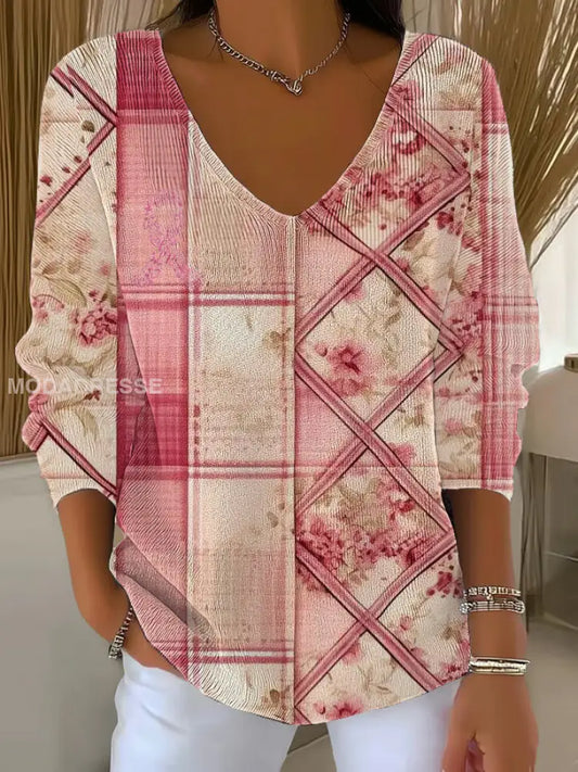 Kvinnors bröstcancer rosa tryckta Casual Topp som bild / S