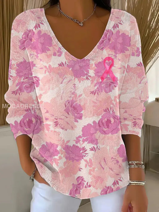 Kvinnors bröstcancer rosa tryckta Casual Topp som bild / S