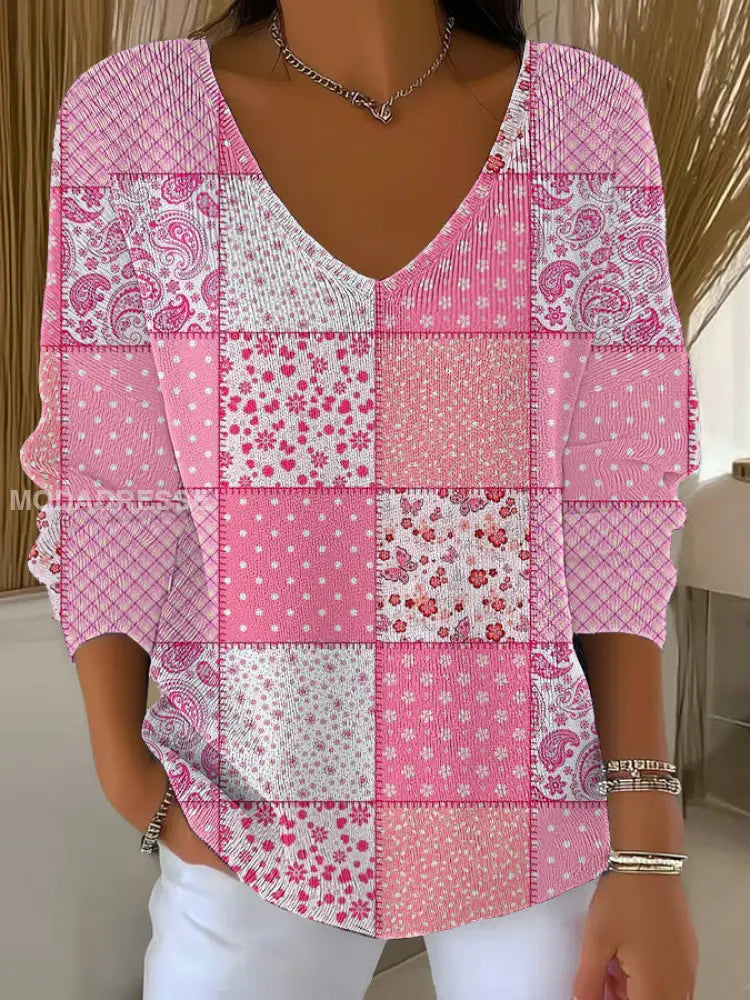 Kvinnors bröstcancer rosa tryckta Casual Topp som bild / S