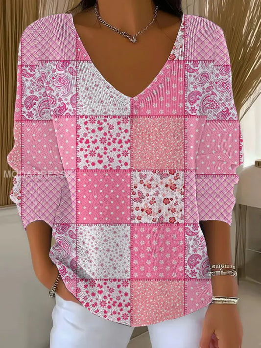 Kvinnors bröstcancer rosa tryckta Casual Topp som bild / S