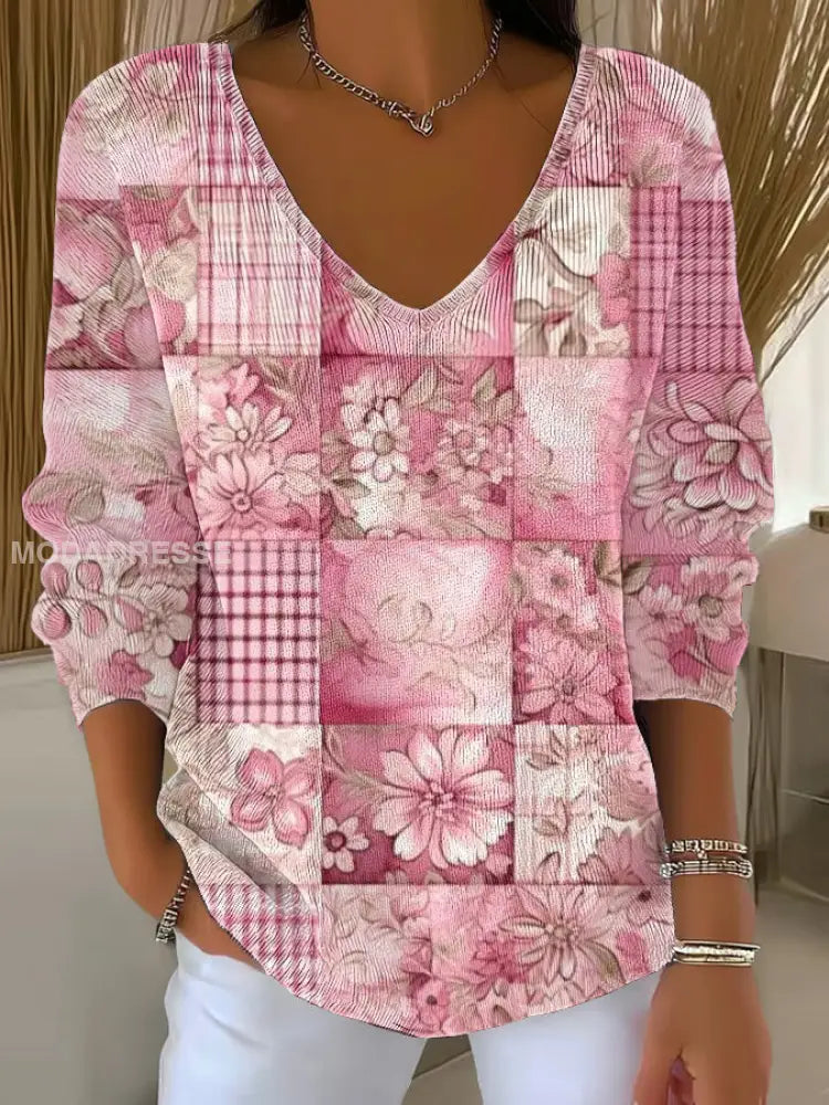 Kvinnors bröstcancer rosa tryckta Casual Topp som bild / S