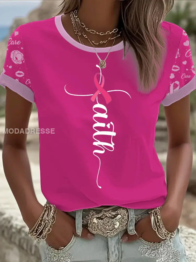 Kvinnors Bröstcancer Tryckt T shirt som bild / S