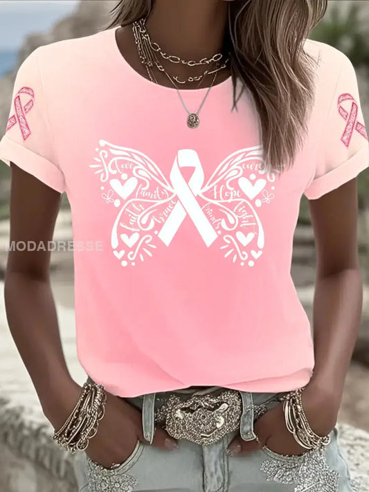 Kvinnors Bröstcancer Tryckt T shirt som bild / S