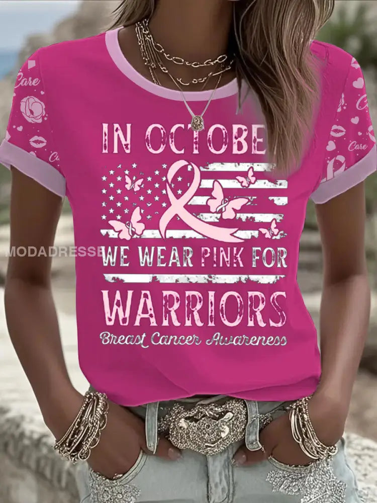Kvinnors Bröstcancer Tryckt T shirt som bild / S
