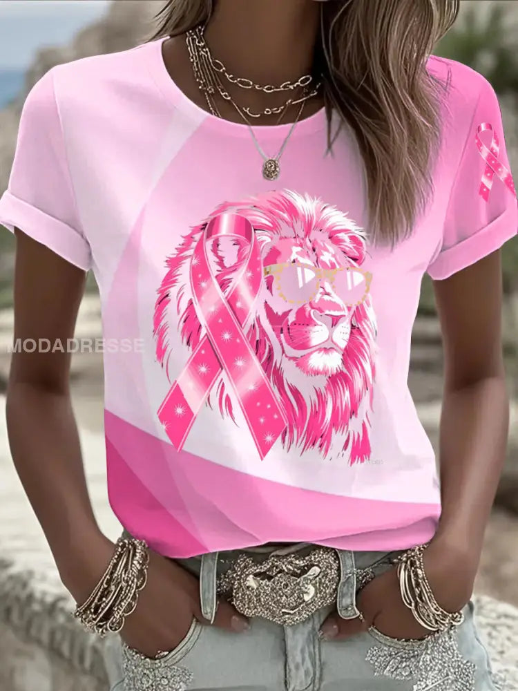 Kvinnors Bröstcancer Tryckt T shirt som bild / S