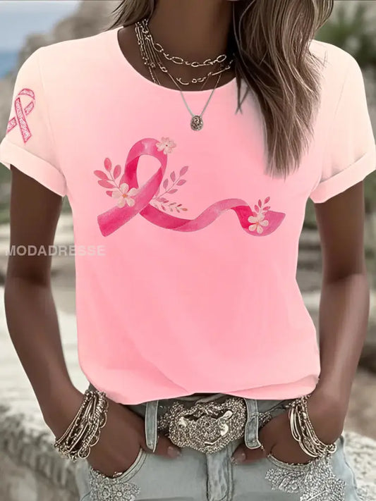 Kvinnors Bröstcancer Tryckt T shirt som bild / S