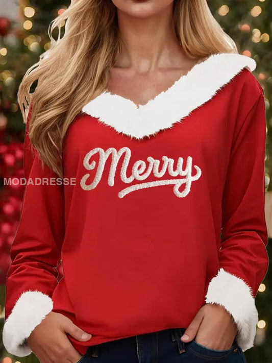 Kvinnors Casual Christmas Pälskrage Topp röd / S