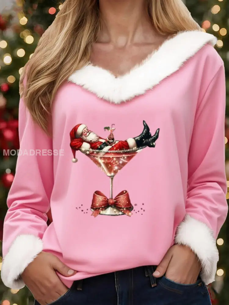 Kvinnors Casual Christmas Pälskrage Topp runk / S