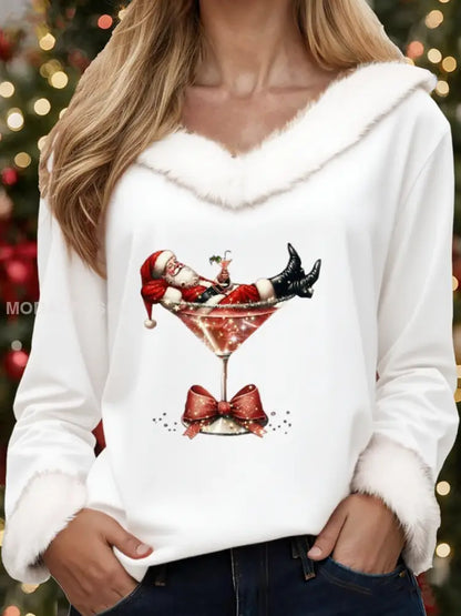 Kvinnors Casual Christmas Pälskrage Topp vit / S