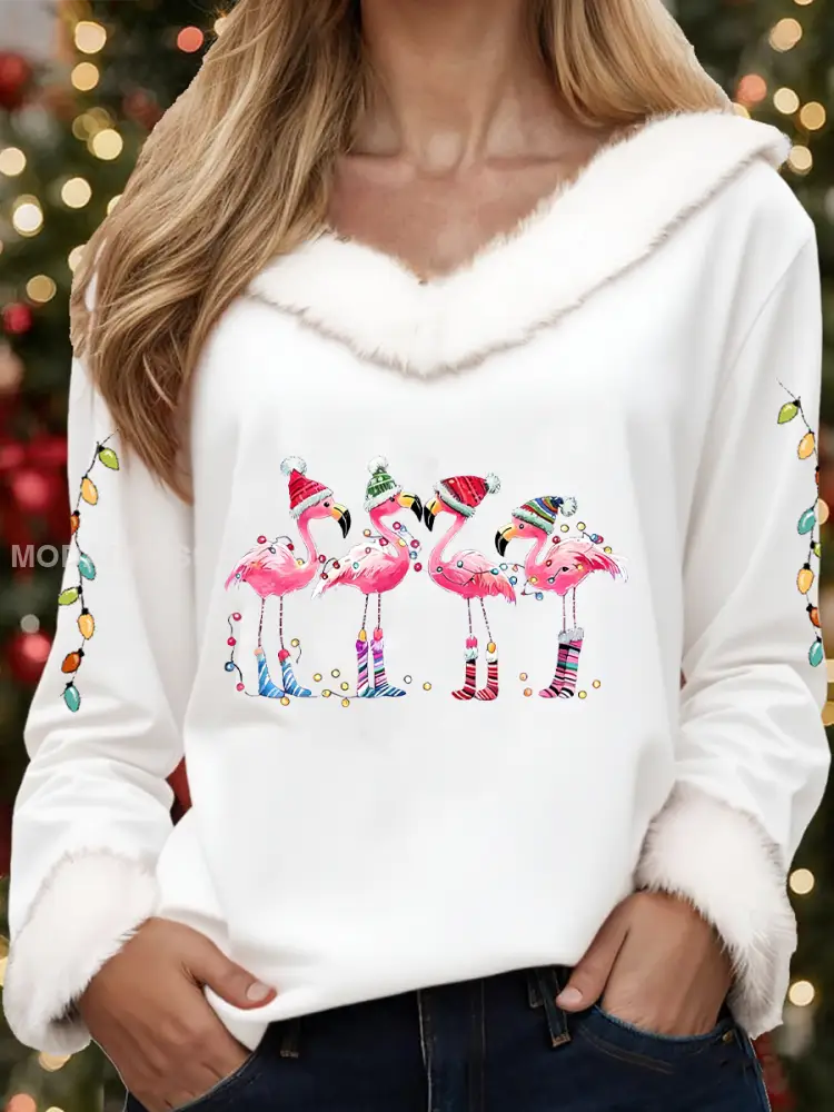 Kvinnors Casual Christmas Pälskrage Topp vit / S