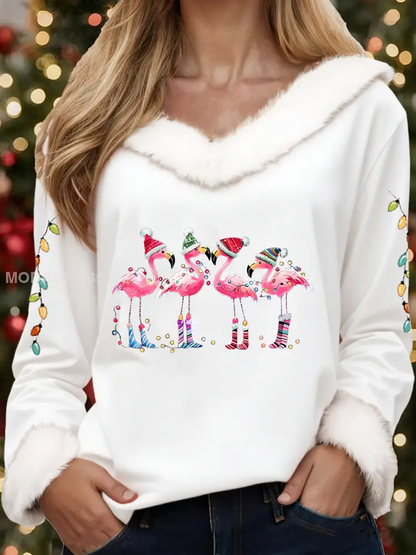 Kvinnors Casual Christmas Pälskrage Topp vit / S