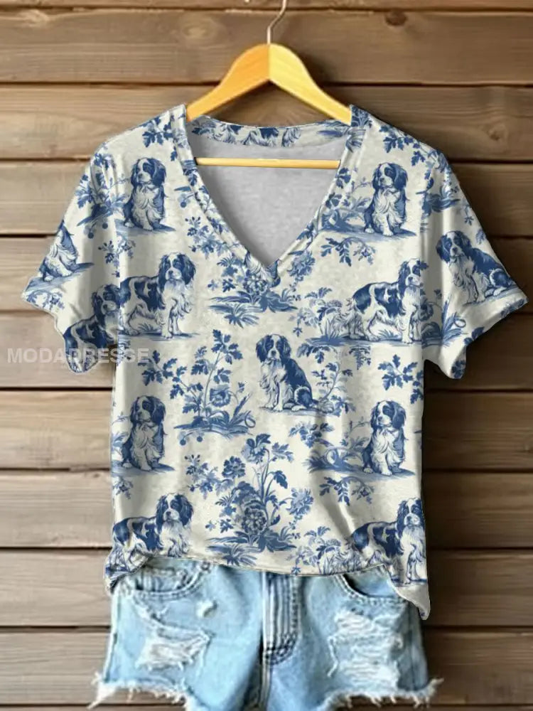 Kvinnors Cavalier King Charles Spaniel Skriv ut T-shirt som bild / S