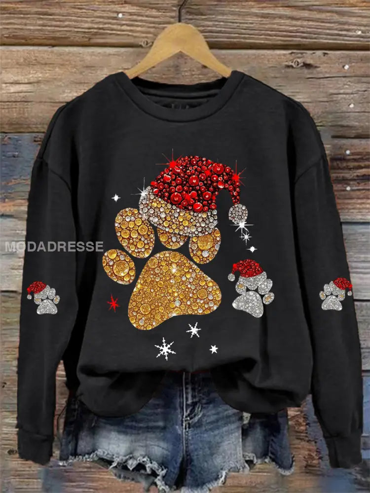 Kvinnors Christmas Paw Print Casual Sweatshirt svart / S