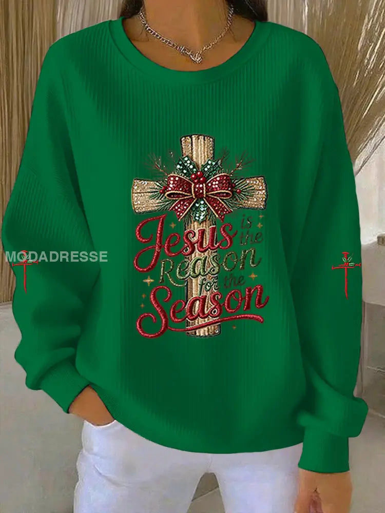 Kvinnors esus är orsaken till säsongen kors Ribbed runda hals sweatshirt grönt / S