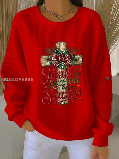 Kvinnors esus är orsaken till säsongen kors Ribbed runda hals sweatshirt rött / S