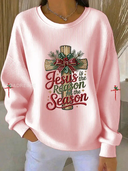 Kvinnors esus är orsaken till säsongen kors Ribbed runda hals sweatshirt runt / S