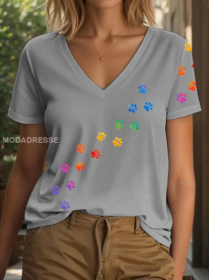Kvinnors färgglada tass T-shirt grå / S