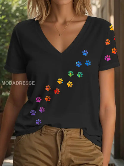 Kvinnors färgglada tass T-shirt svart / S