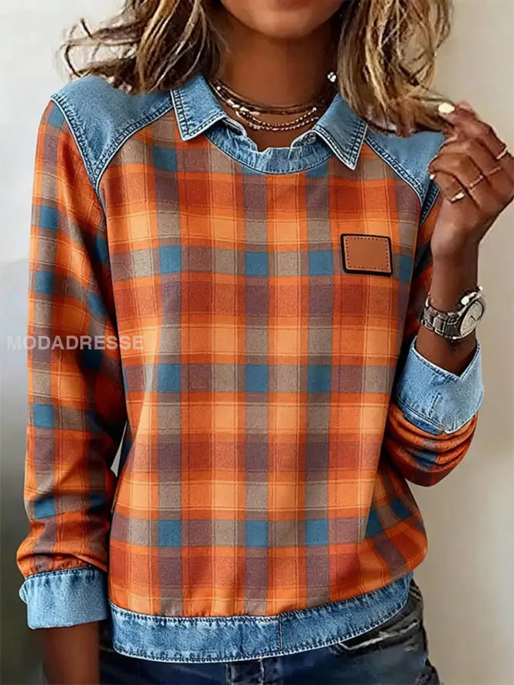 Kvinnors fall Plaid Mönster Mönster Konst sweathirt som bild / S