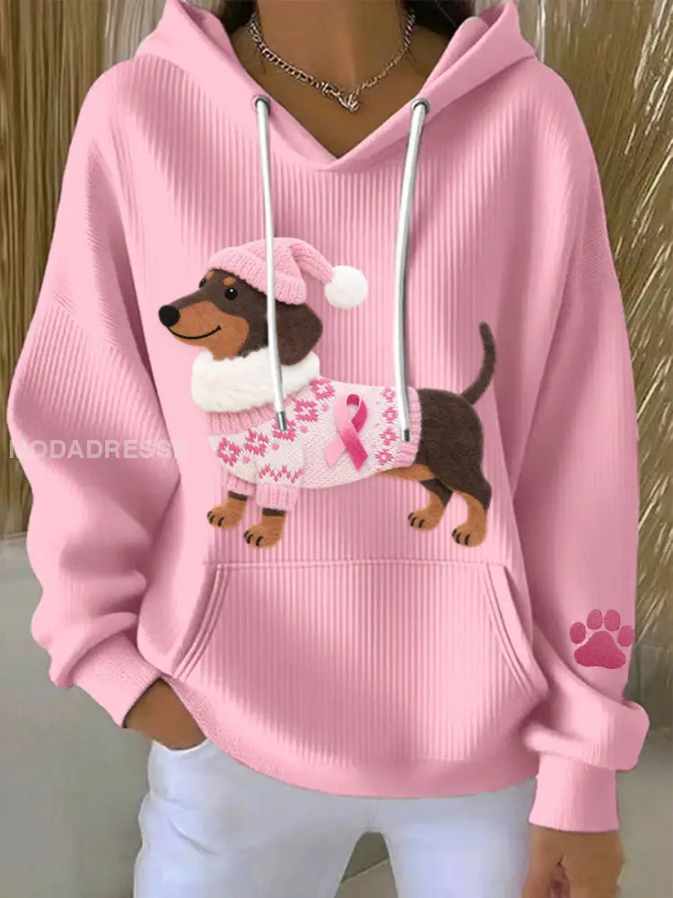 Kvinnors filt konst Dachhund Mönster Hoodie. runk / S