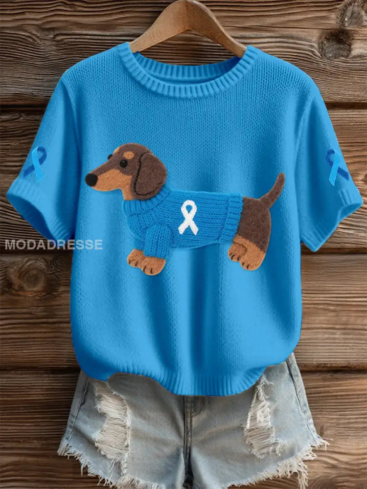Kvinnors filt konst Dachhund & Ribbon Mönster Mysig sticka uppe blå / S