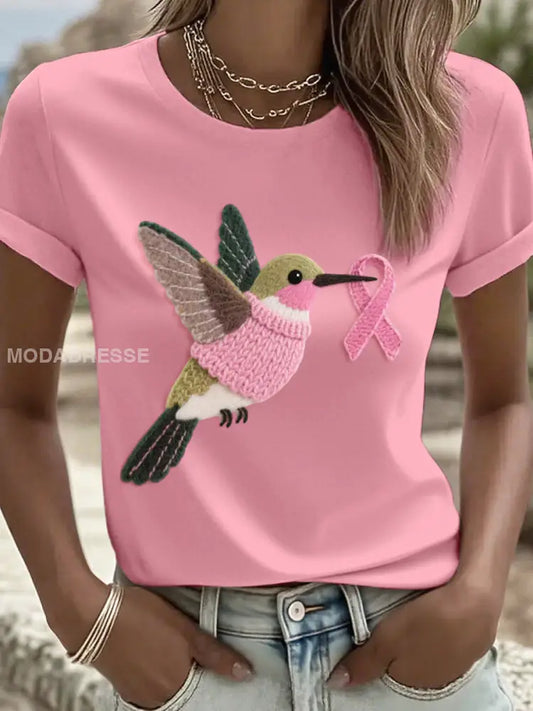Kvinnors filt konst Hummingbird mönster T shirt runk / S