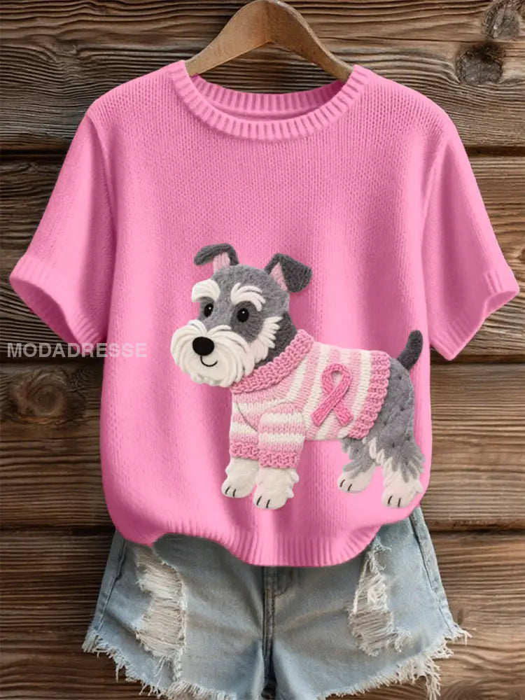 Kvinnors filt konst Schnauzer hund mönster Mysigt sticka uppet runk / S