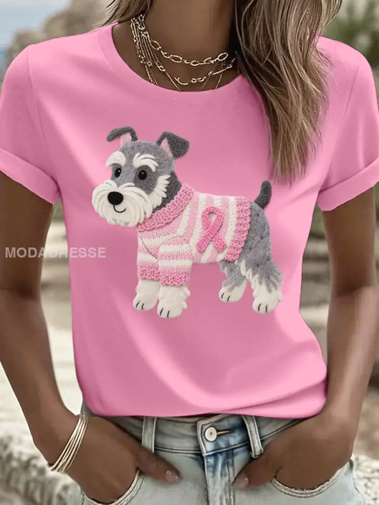 Kvinnors filt konst Schnauzer hund mönster T shirt runk / S